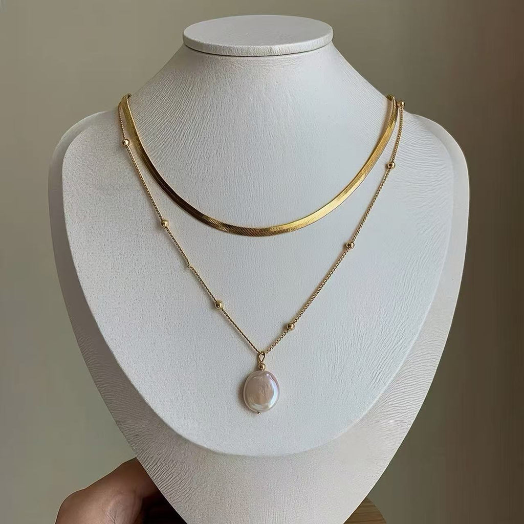 Barockperlen & Schlangenkette 2er Set 24K Vergoldet