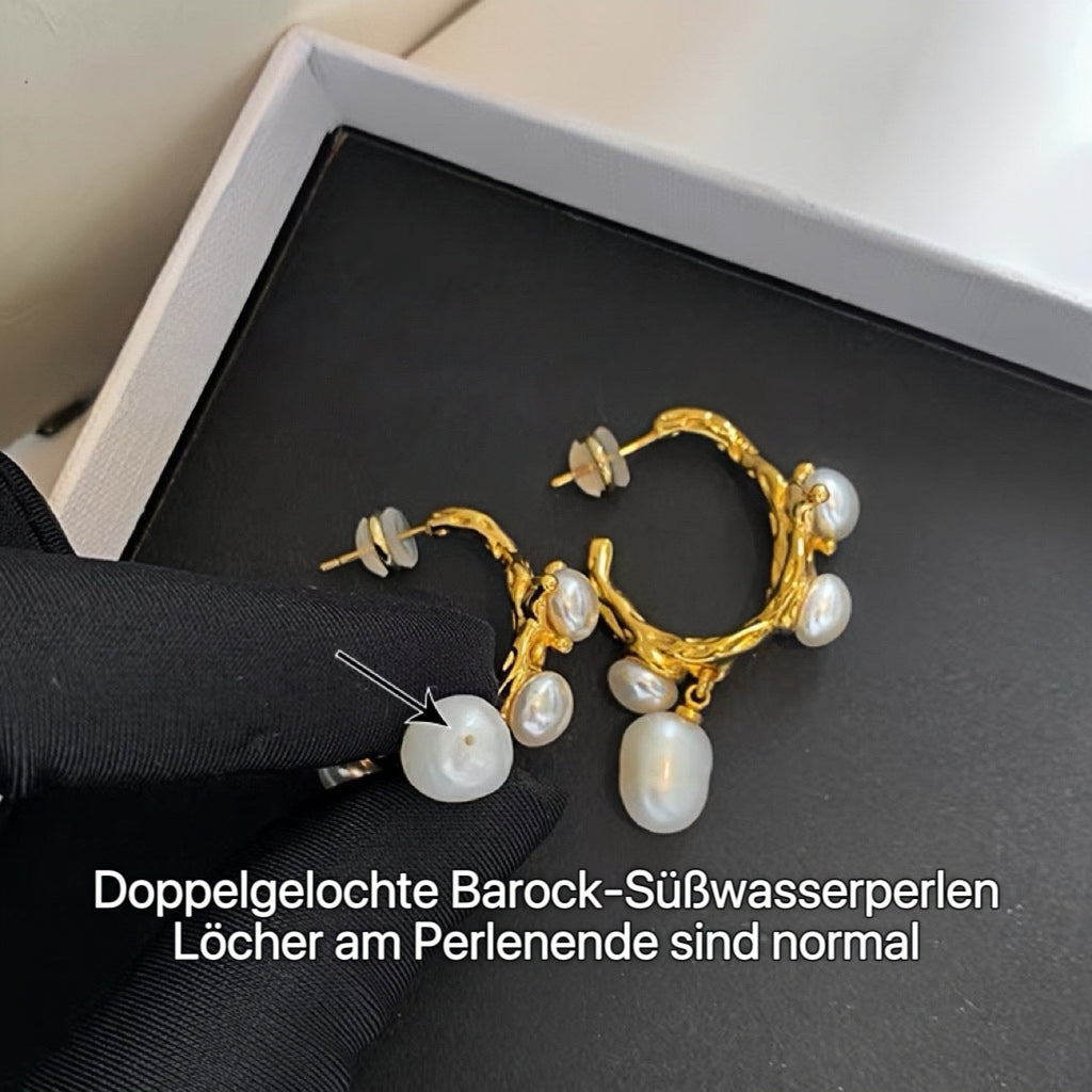 Vintage Barockperlen Ohrringe 24K Vergoldet 925 Silber