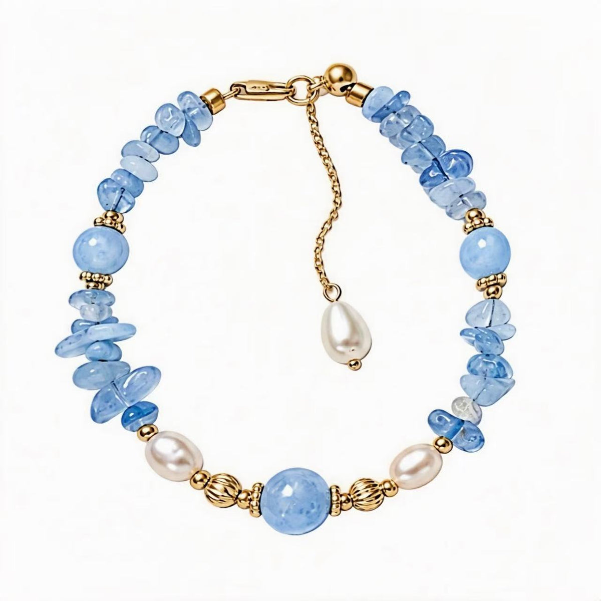 Aquamarin Süßwasserperlen Kristall Armband 22K Vergoldet