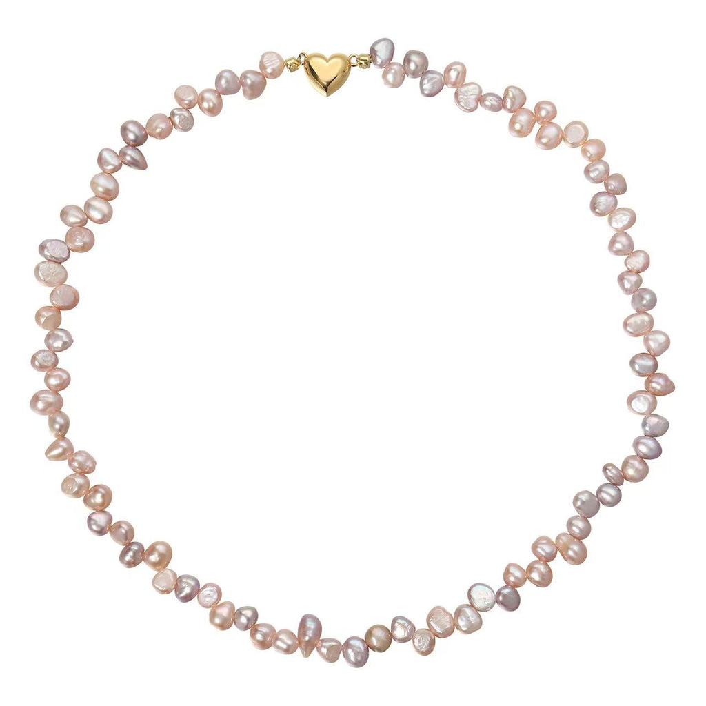 Barock Süßwasserperlen-Kette in Rosa-Lila mit Herz-Magnetverschluss (22K Vergoldet)