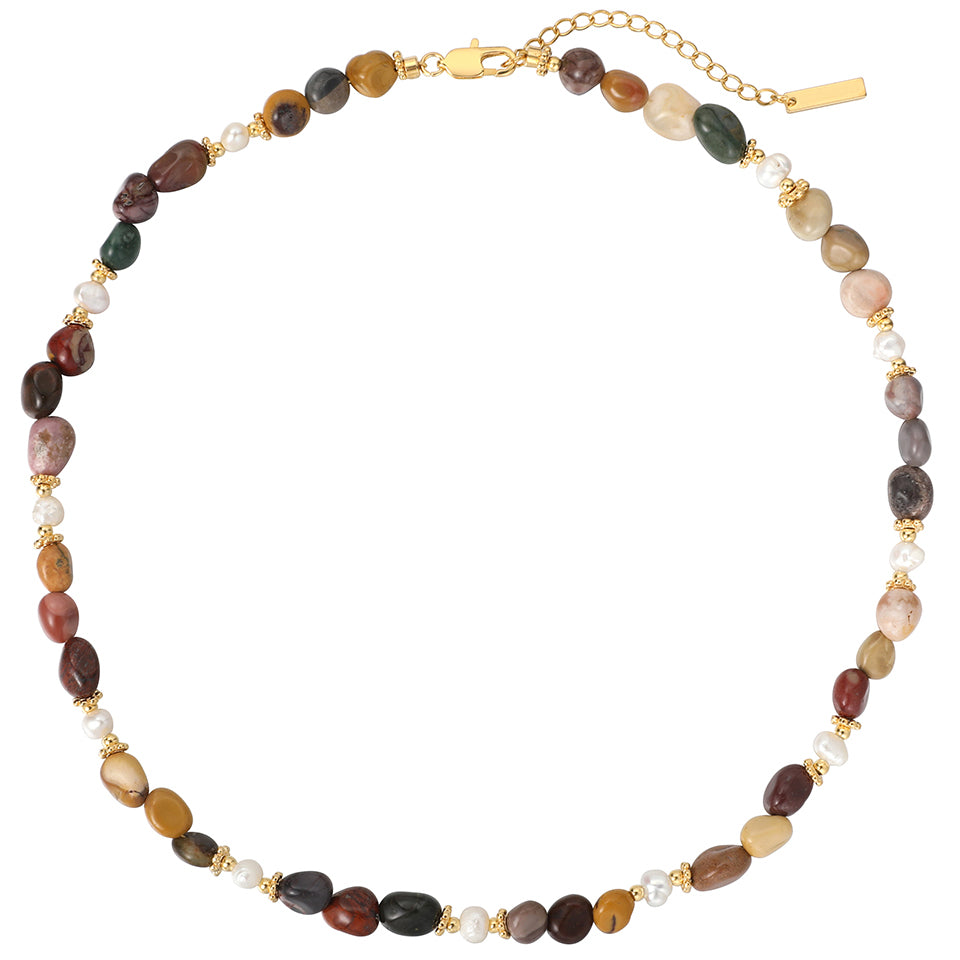 Bunte Edelstein- & Süßwasserperlen-Kette (22K Vergoldet)