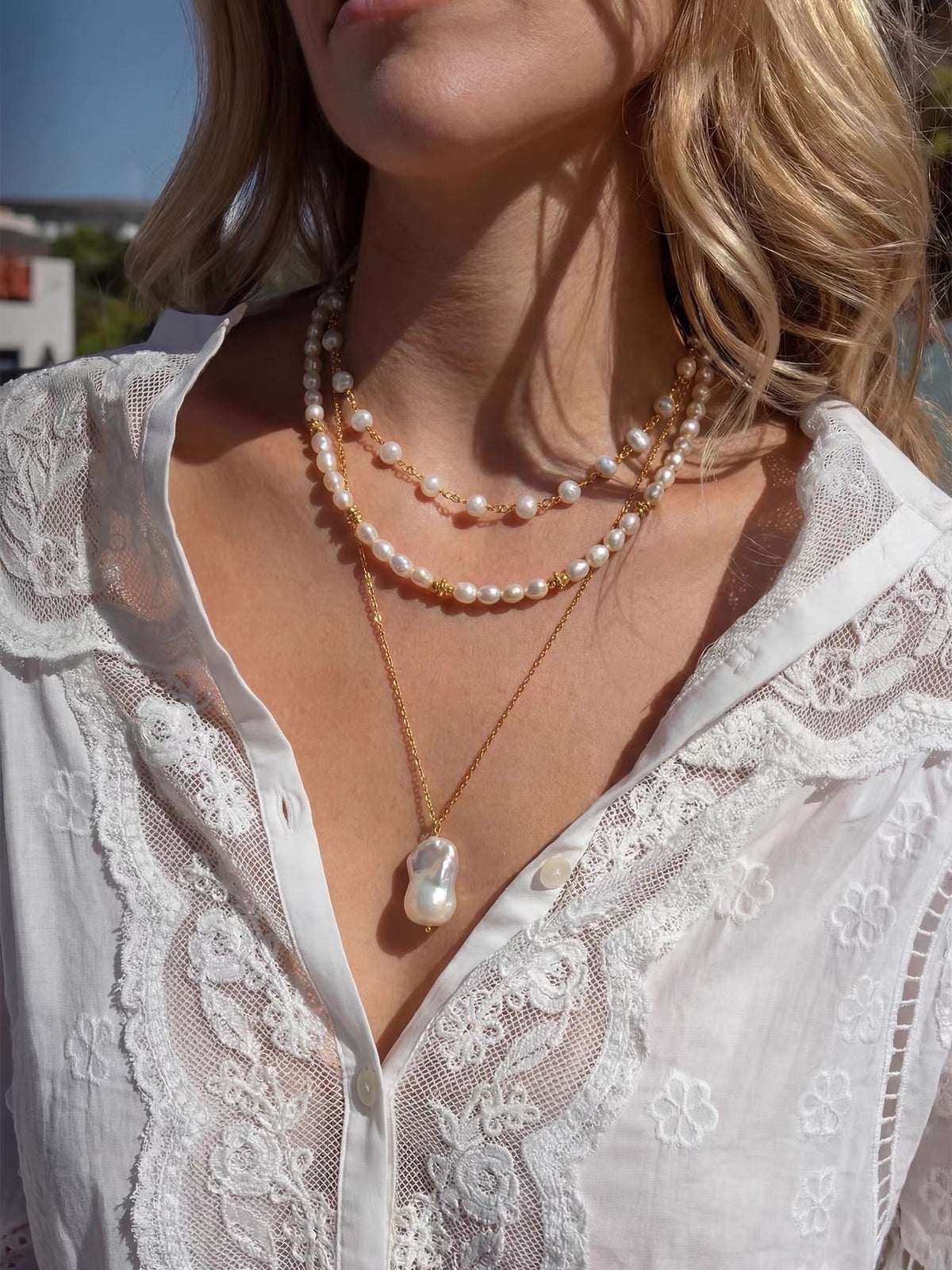 Echte Süßwasserperlen-Kette im Vintage Drahtgewickelten Design (22K Vergoldet)