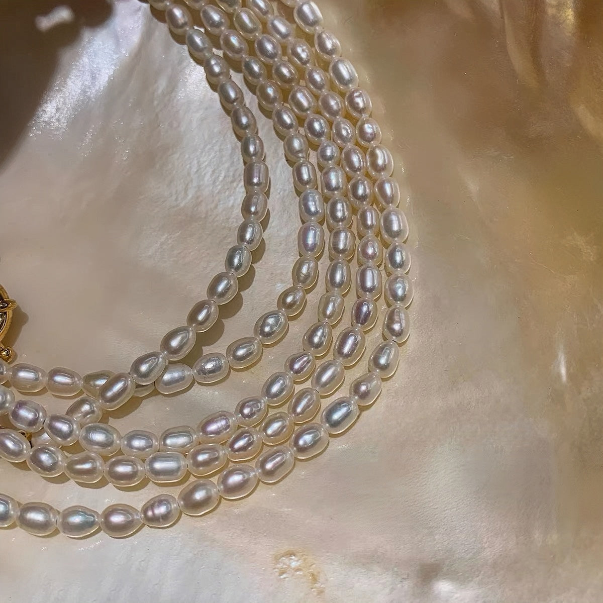 Barock Süßwasserperlen-Kette mit Vergoldeter Kordelkette (24K Gold-Finish)