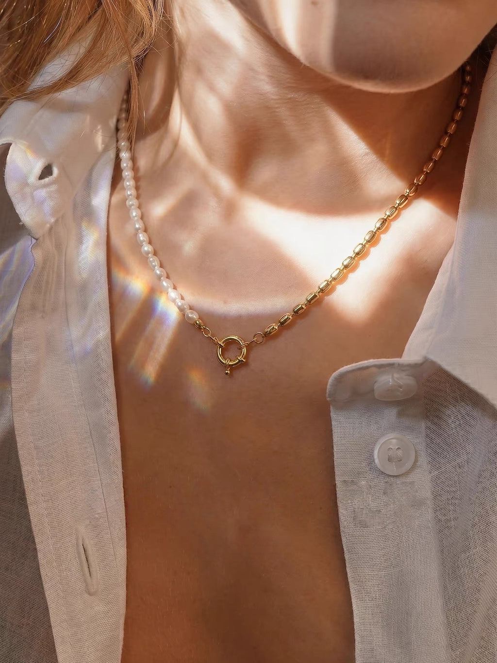 Barock Süßwasserperlen-Kette mit Vergoldeter Kordelkette (24K Gold-Finish)