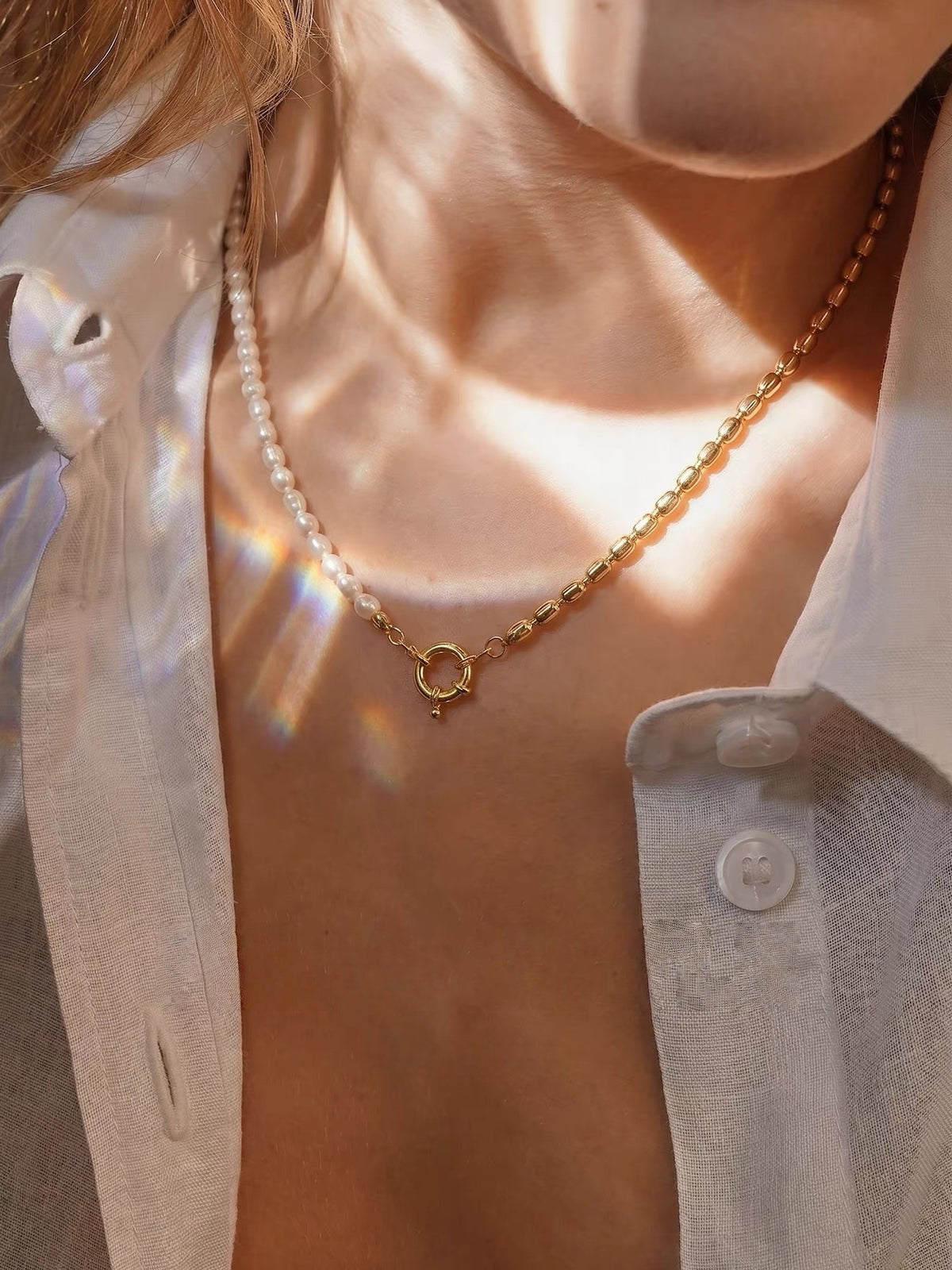 Barock Süßwasserperlen-Kette mit Vergoldeter Kordelkette (24K Gold-Finish)