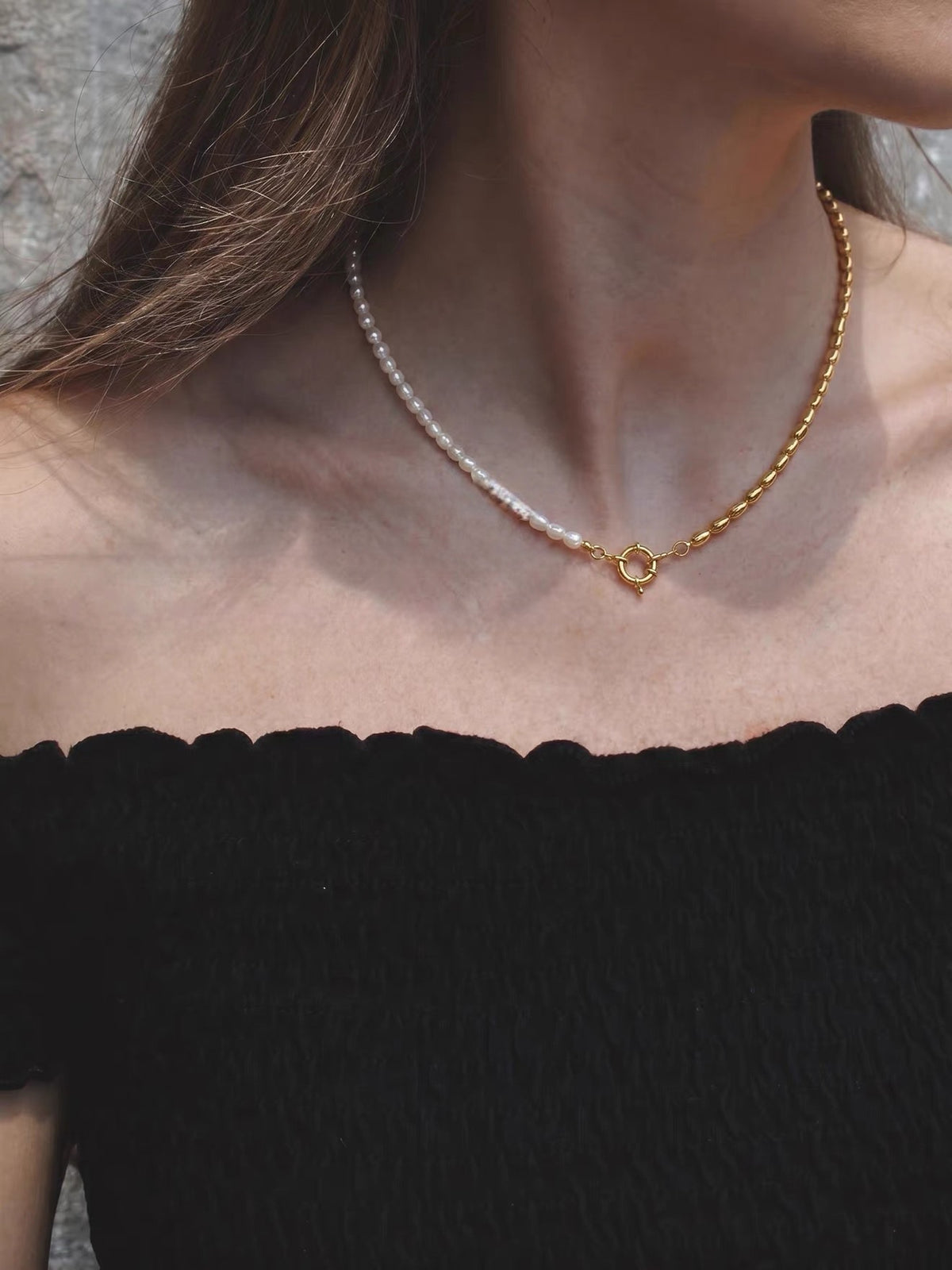 Barock Süßwasserperlen-Kette mit Vergoldeter Kordelkette (24K Gold-Finish)