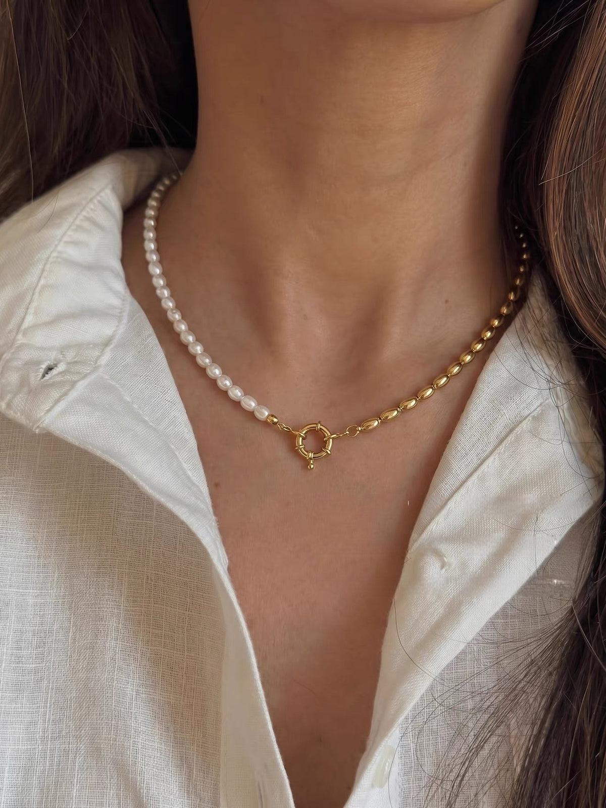 Barock Süßwasserperlen-Kette mit Vergoldeter Kordelkette (24K Gold-Finish)