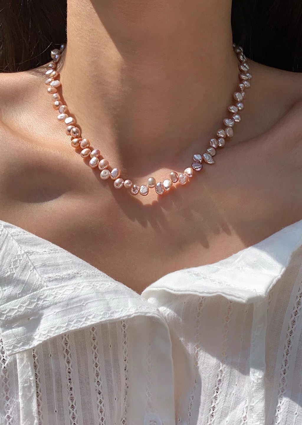 Barock Süßwasserperlen-Kette in Rosa-Lila mit Herz-Magnetverschluss (22K Vergoldet)