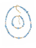 Aquamarin Süßwasserperlen Kristall Schmuck-Set 22K Vergoldet