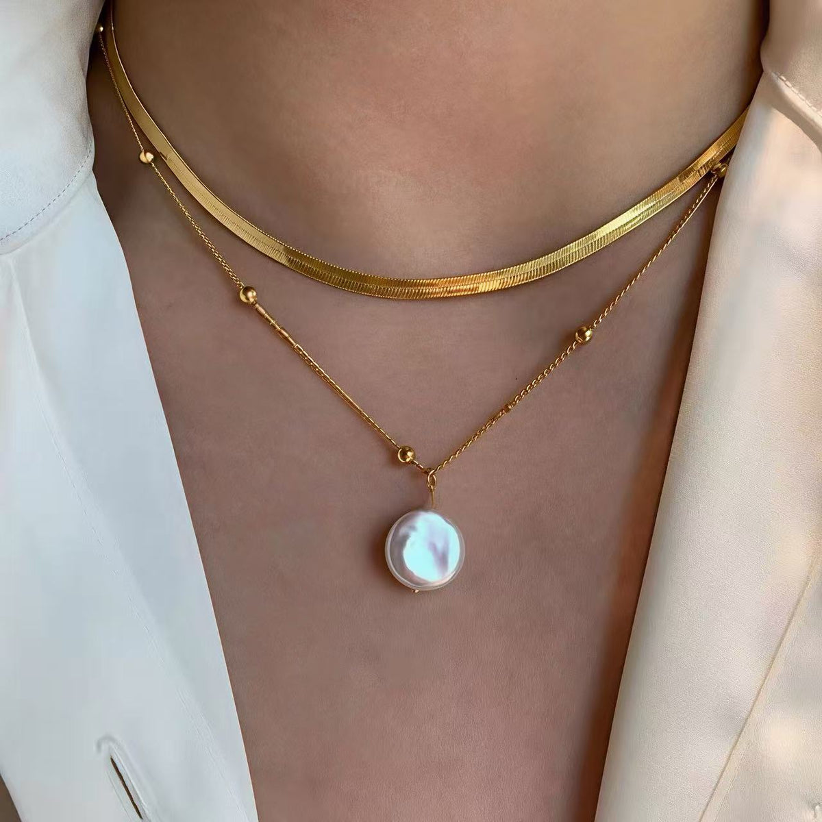 Barockperlen & Schlangenkette 2er Set 24K Vergoldet