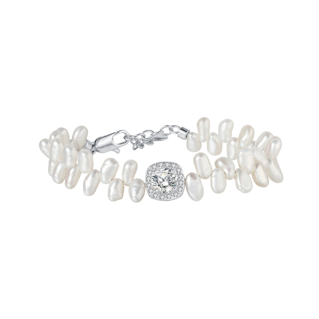 Echte Süßwasserperlen & Zirkonia-Würfel Armband