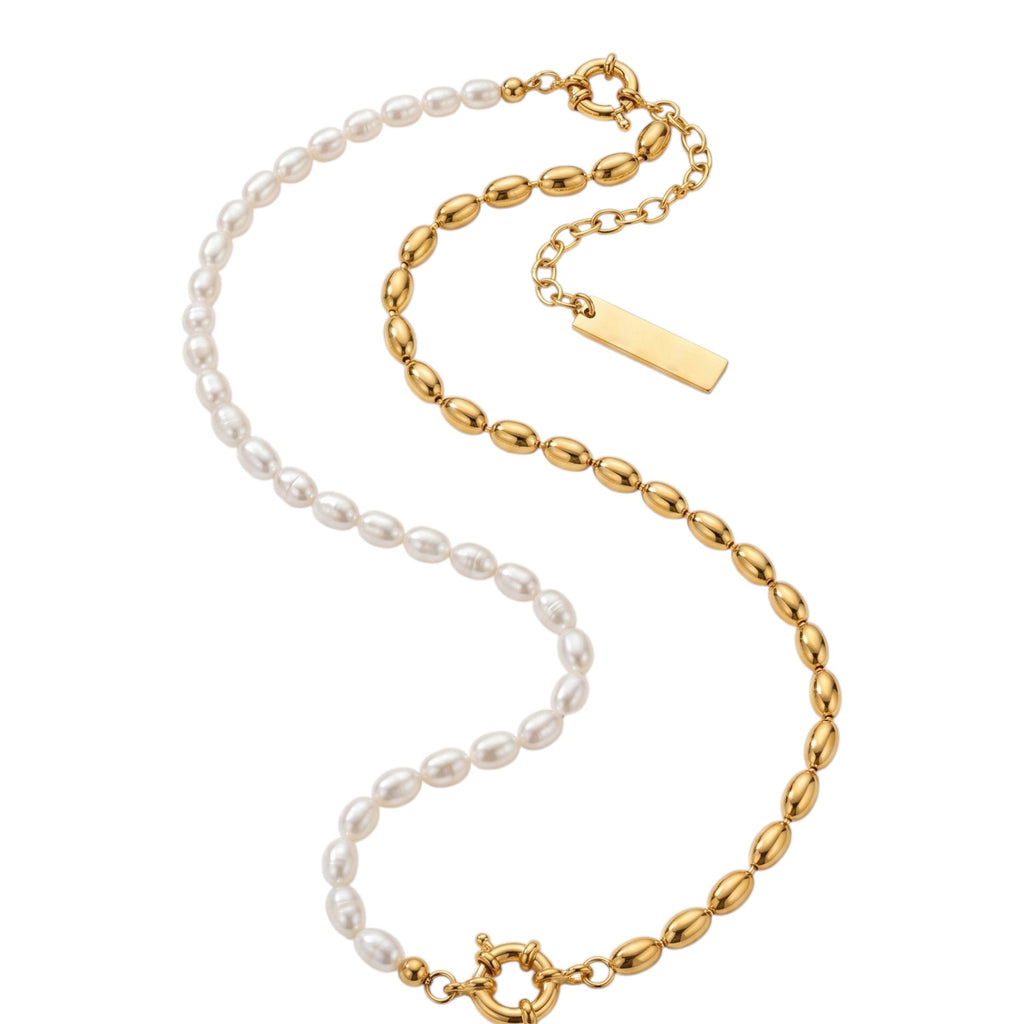 Barock Süßwasserperlen-Kette mit Vergoldeter Kordelkette (24K Gold-Finish)